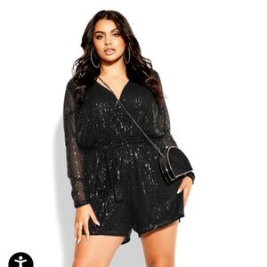 City Chic Pants Jumpsuits City Chic Sequin Playsuit Black